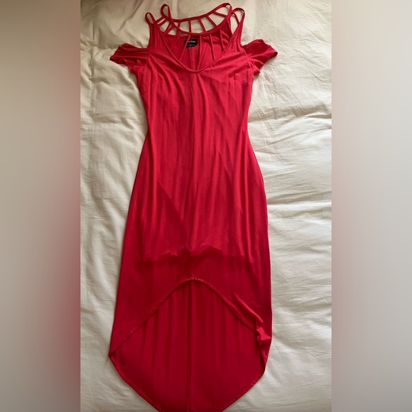 BEBE Red Strapless Dress With Cut Out Detailing - Picture 1 of 3